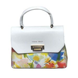 Ivan Troy Women's Ann White Floral Print Italian Leather Shoulder Handbag